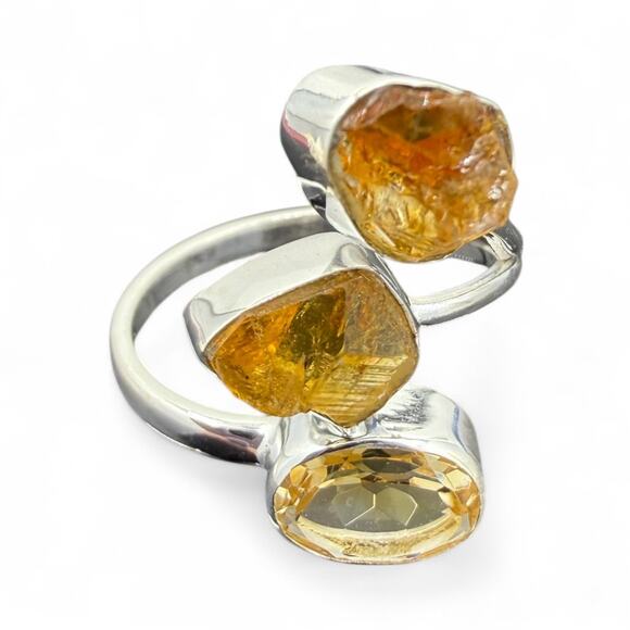 Handmade Jewelry - Natural Raw Citrine Faceted Citrine Ring 925 Sterling Silver Size